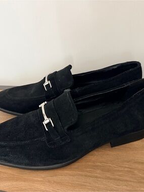 Men's Black Suede Slip-On Loafers with Silver Bit Hardware